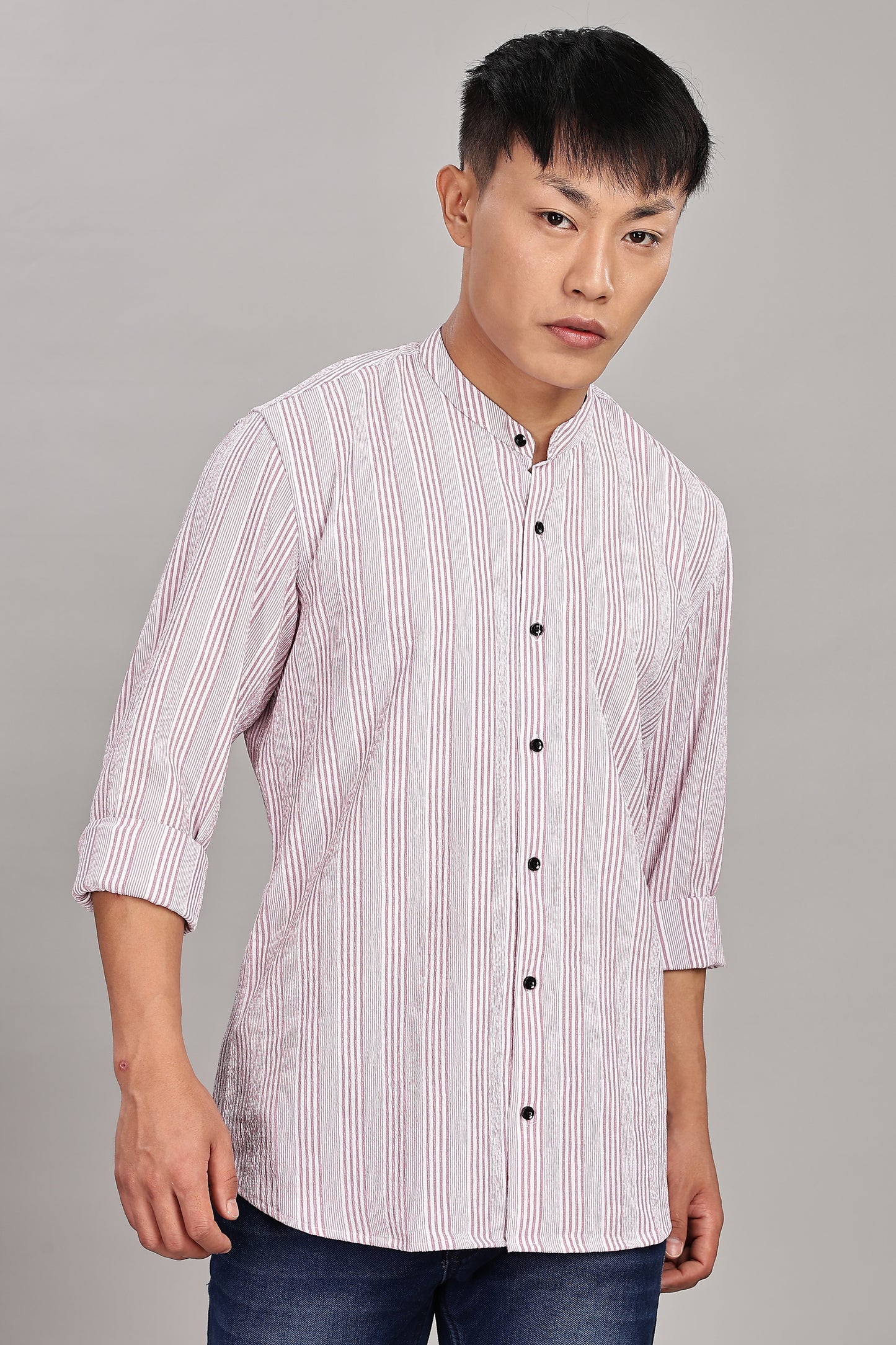 Men's Trendy Long Sleeve Striped Shirt(PINK)