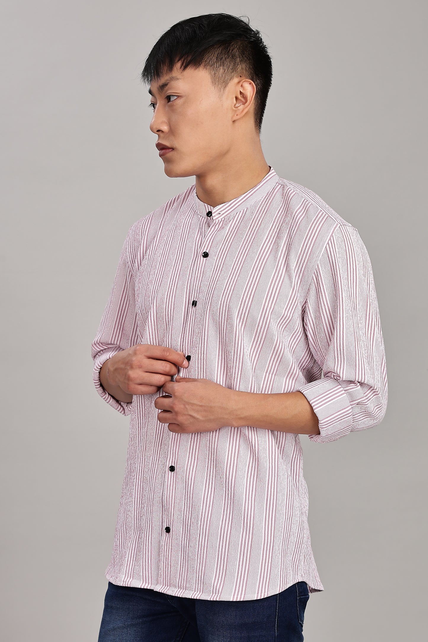 Men's Trendy Long Sleeve Striped Shirt(PINK)