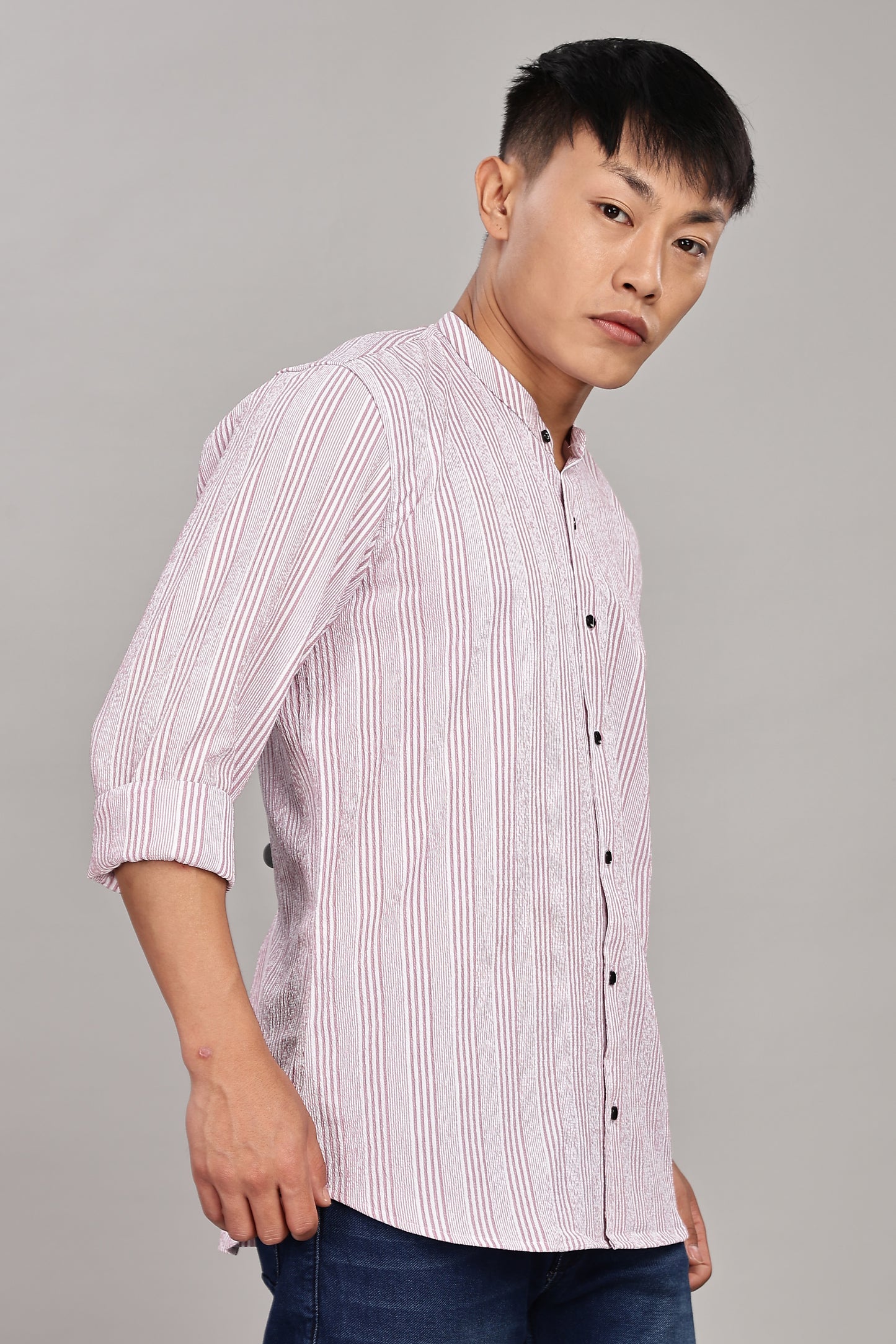Men's Trendy Long Sleeve Striped Shirt(PINK)