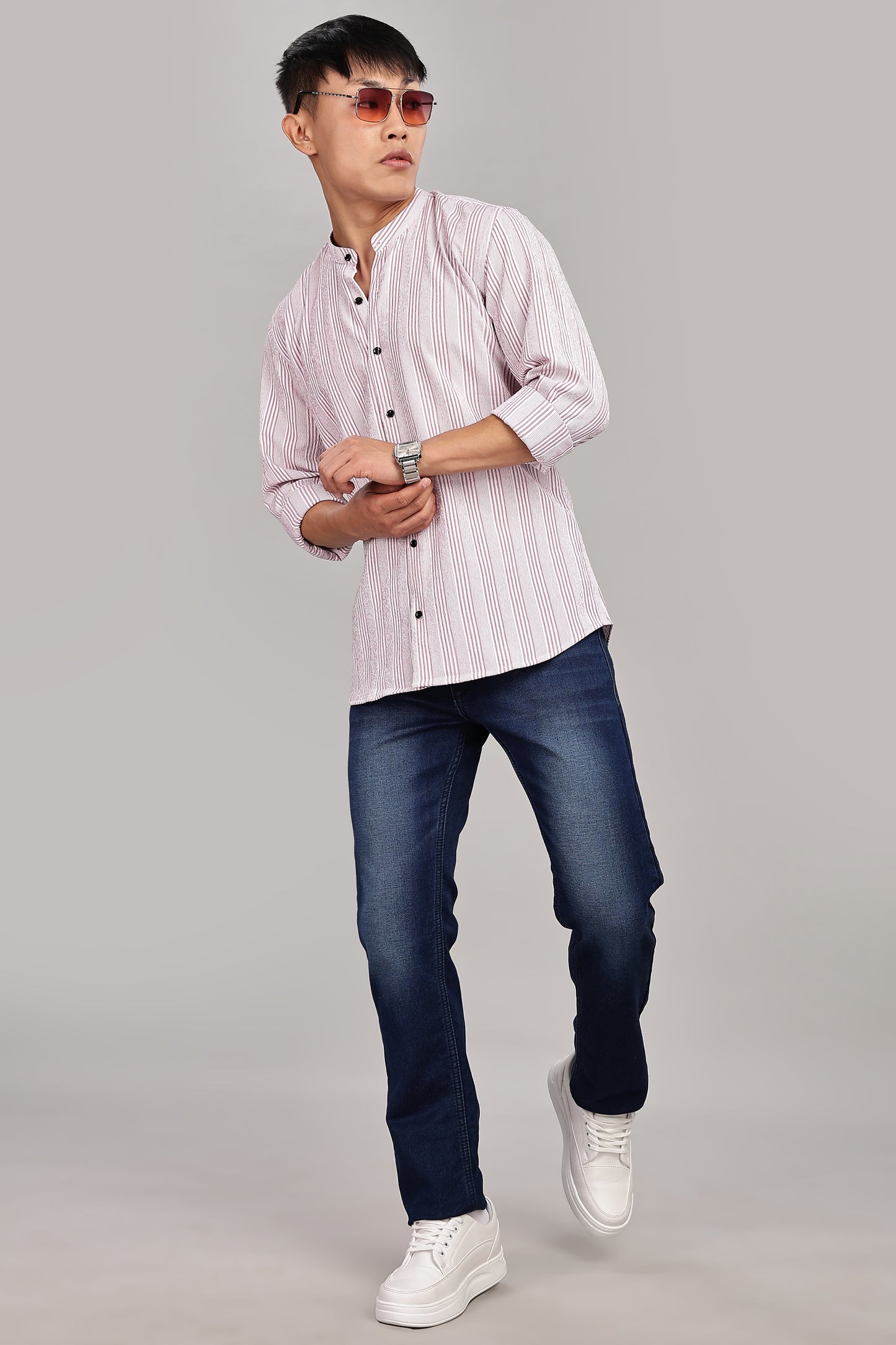 Men's Trendy Long Sleeve Striped Shirt(PINK)