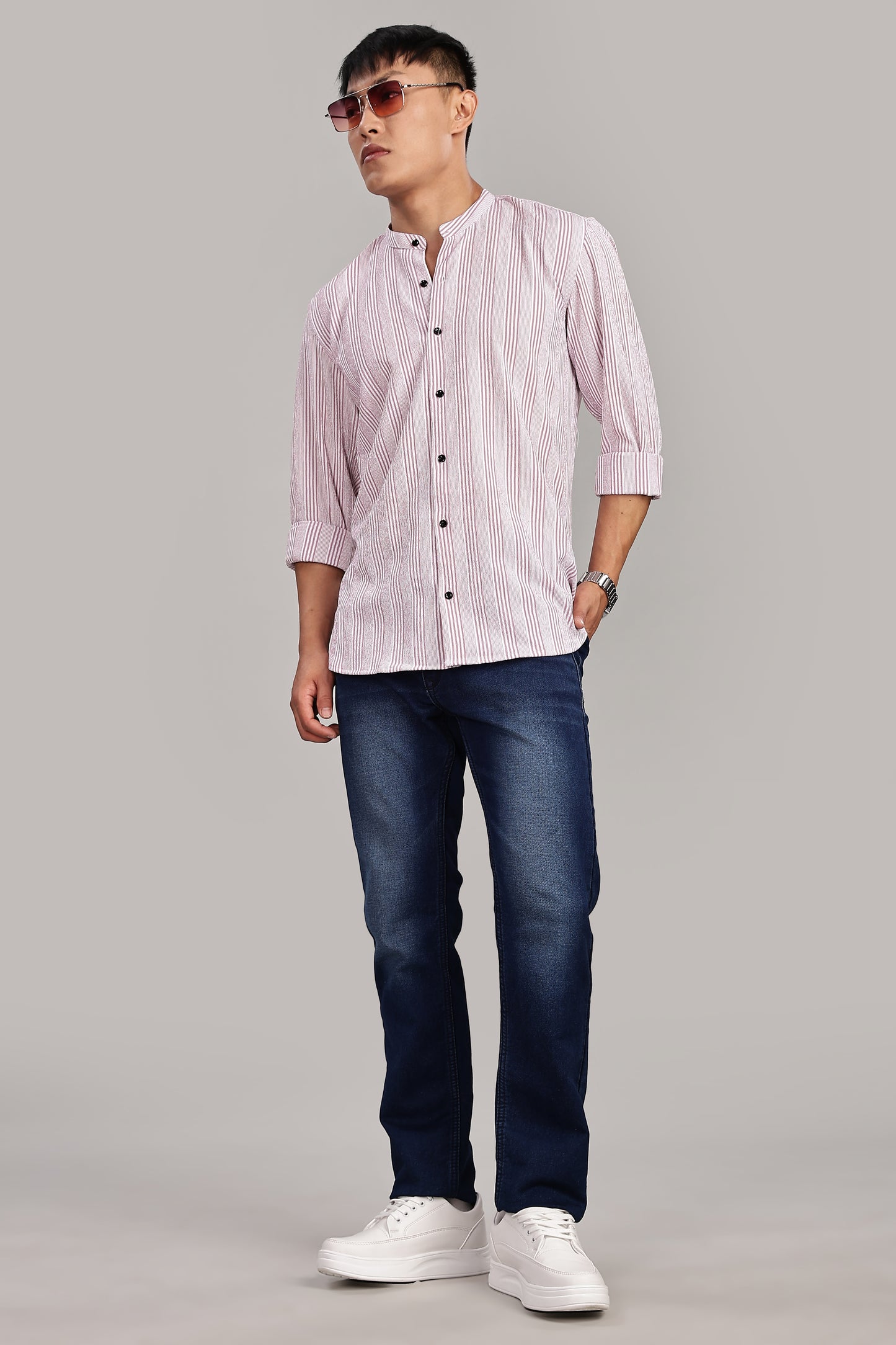 Men's Trendy Long Sleeve Striped Shirt(PINK)