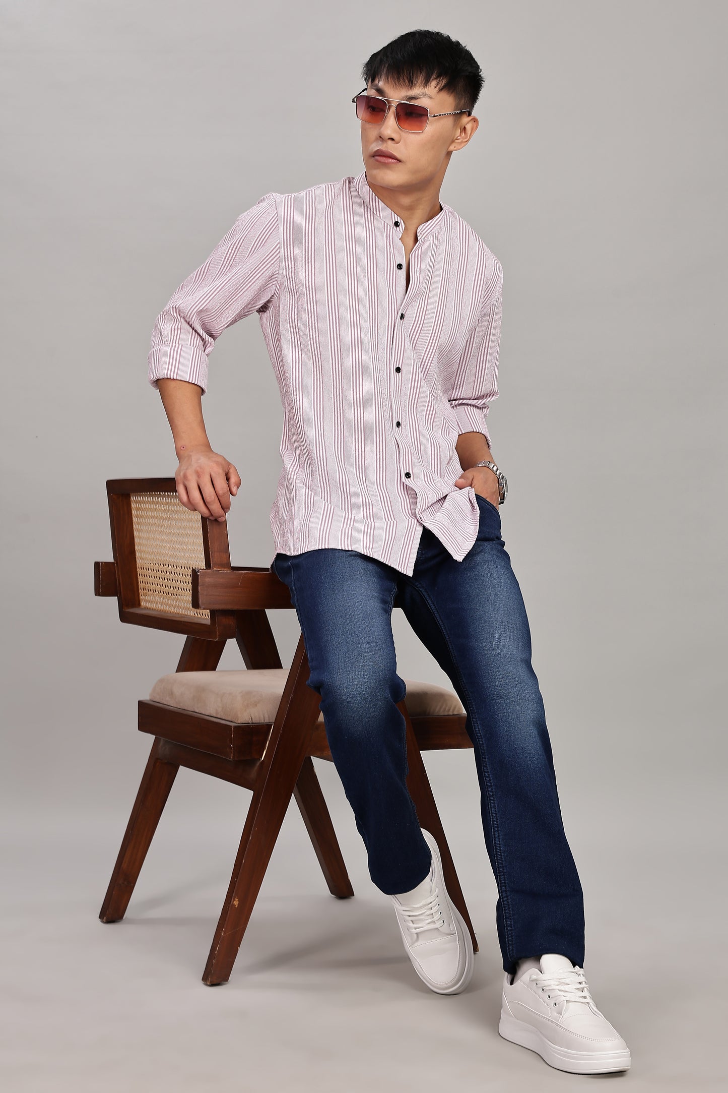 Men's Trendy Long Sleeve Striped Shirt(PINK)