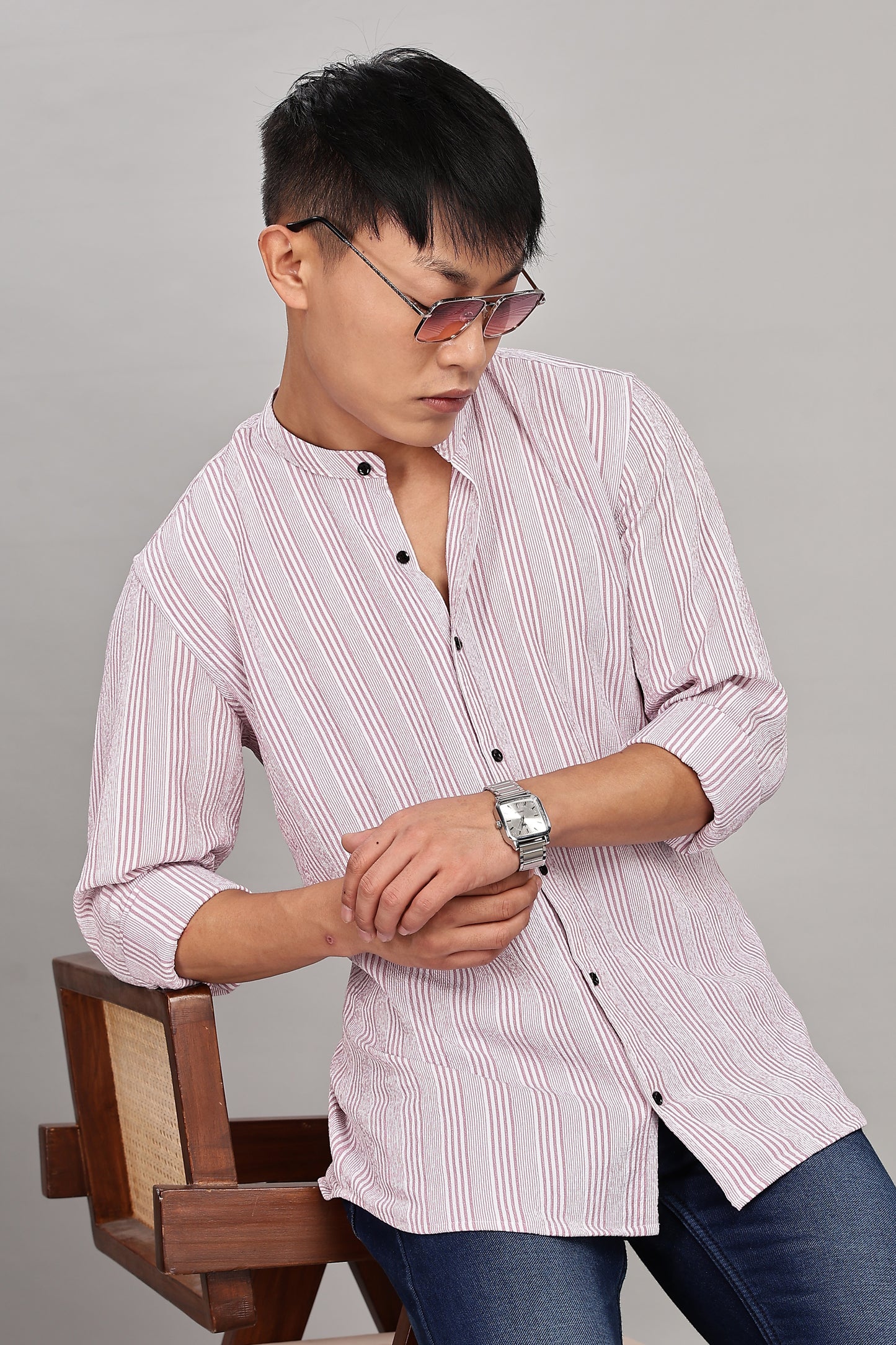 Men's Trendy Long Sleeve Striped Shirt(PINK)