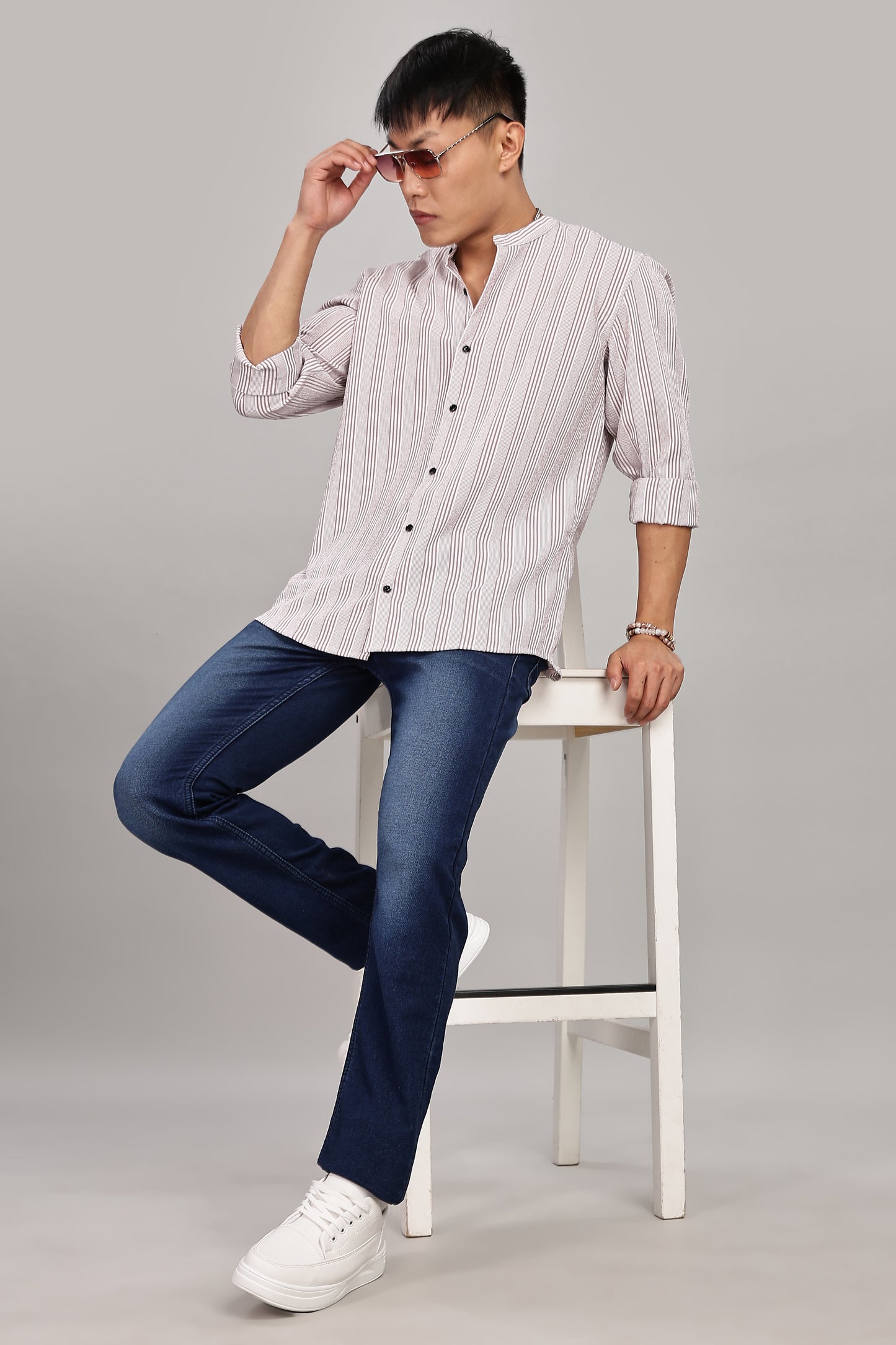 Men's Trendy Long Sleeve Striped Shirt(BEIGE)