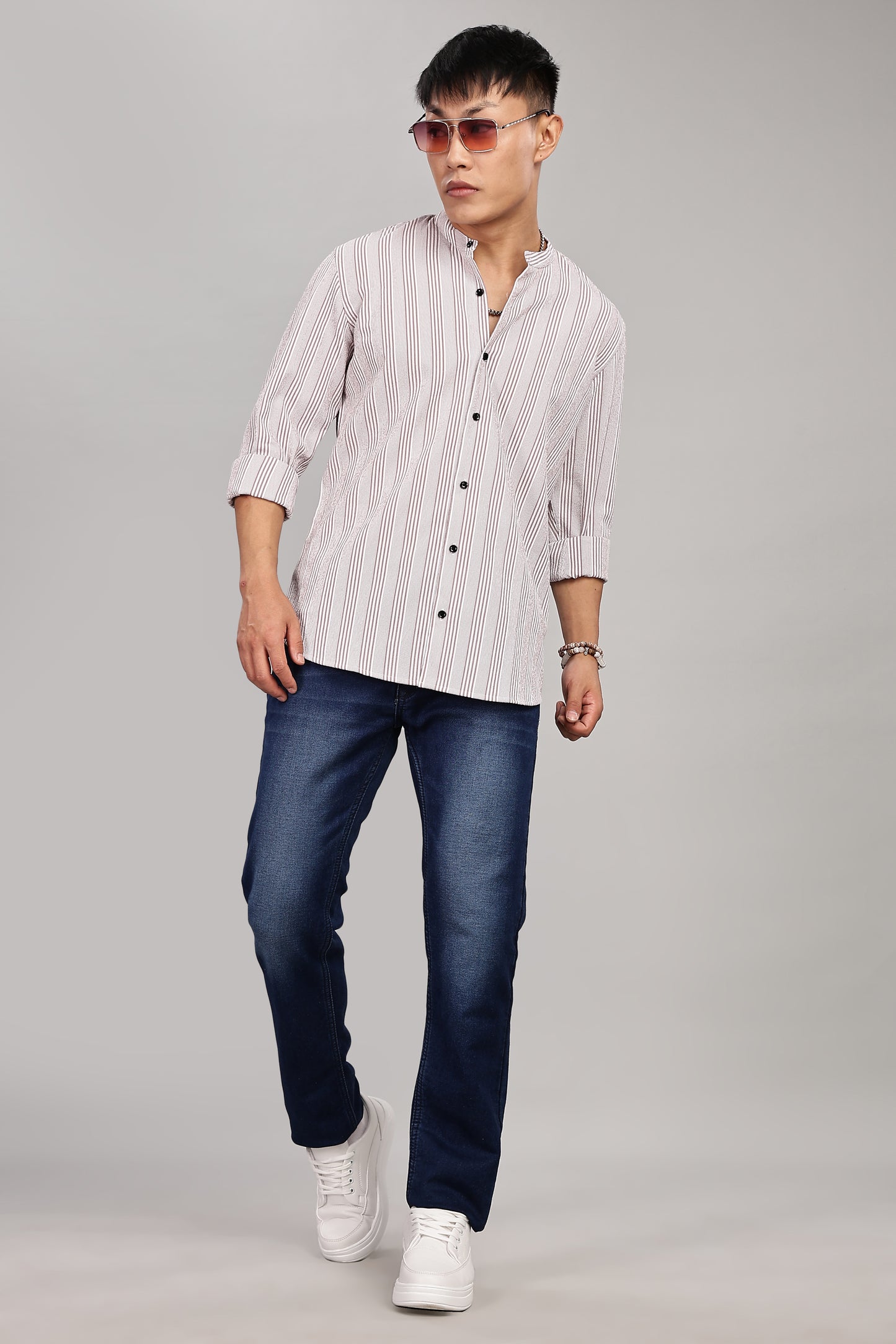 Men's Trendy Long Sleeve Striped Shirt(BEIGE)