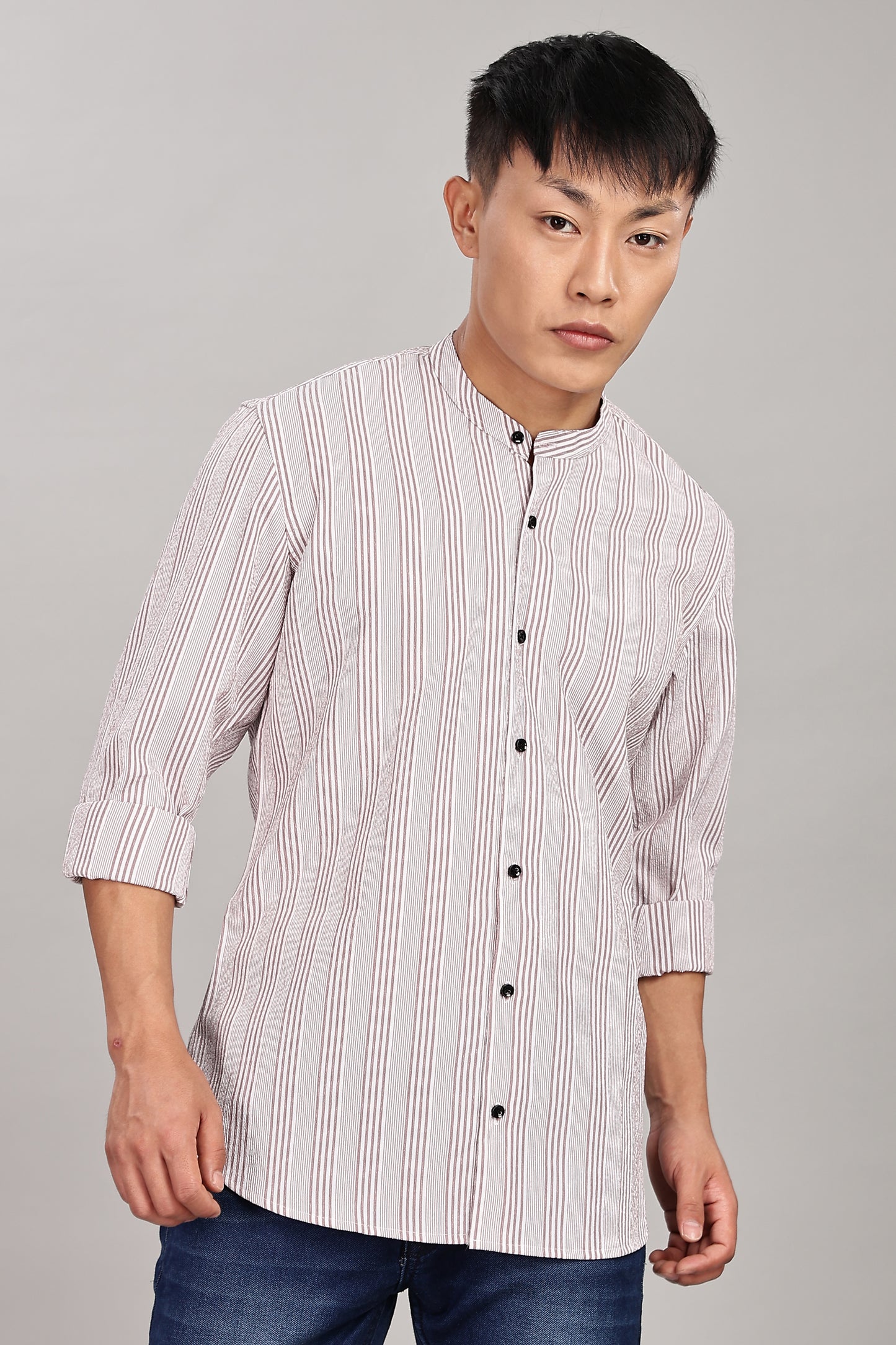 Men's Trendy Long Sleeve Striped Shirt(BEIGE)