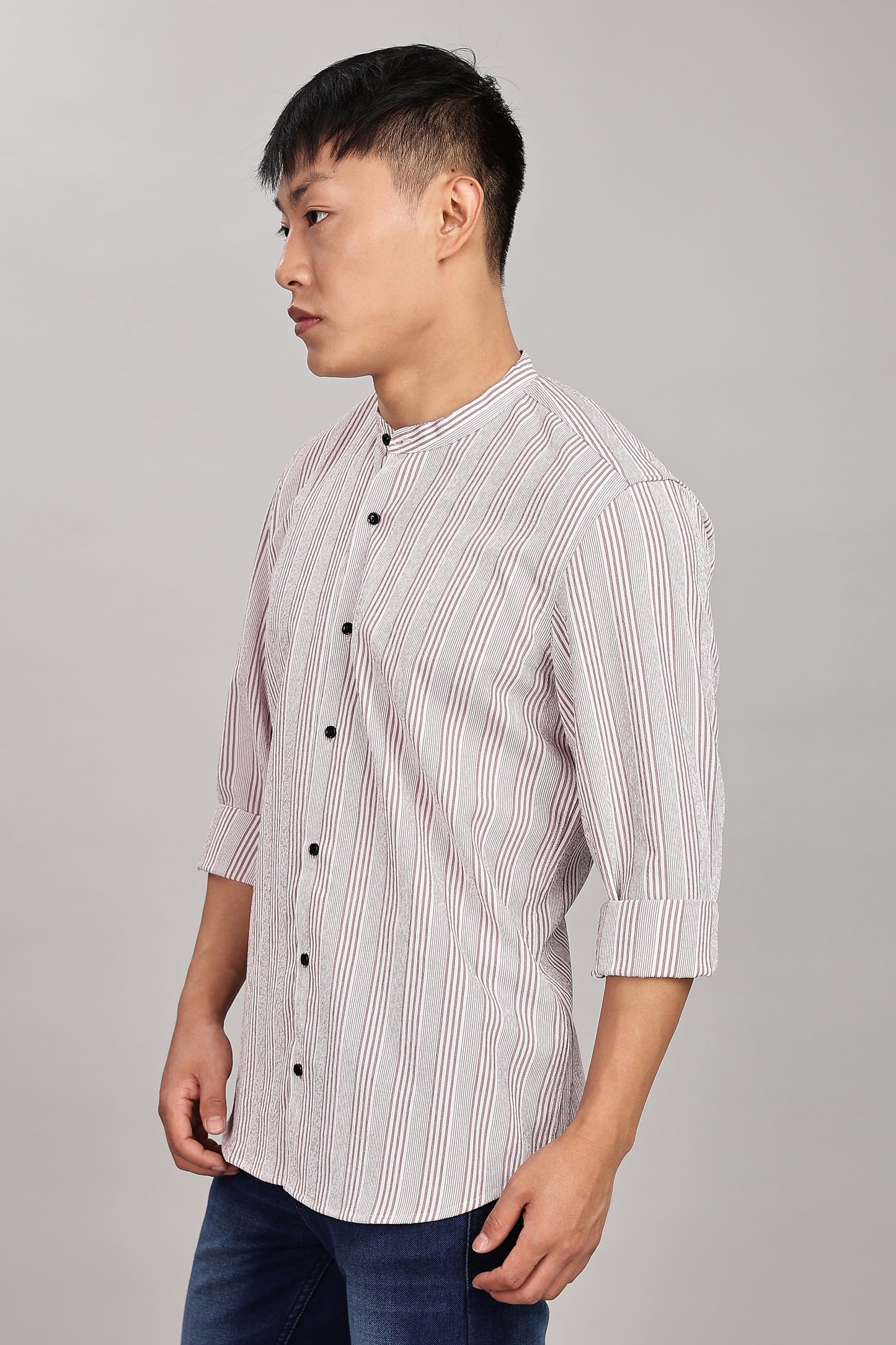 Men's Trendy Long Sleeve Striped Shirt(BEIGE)
