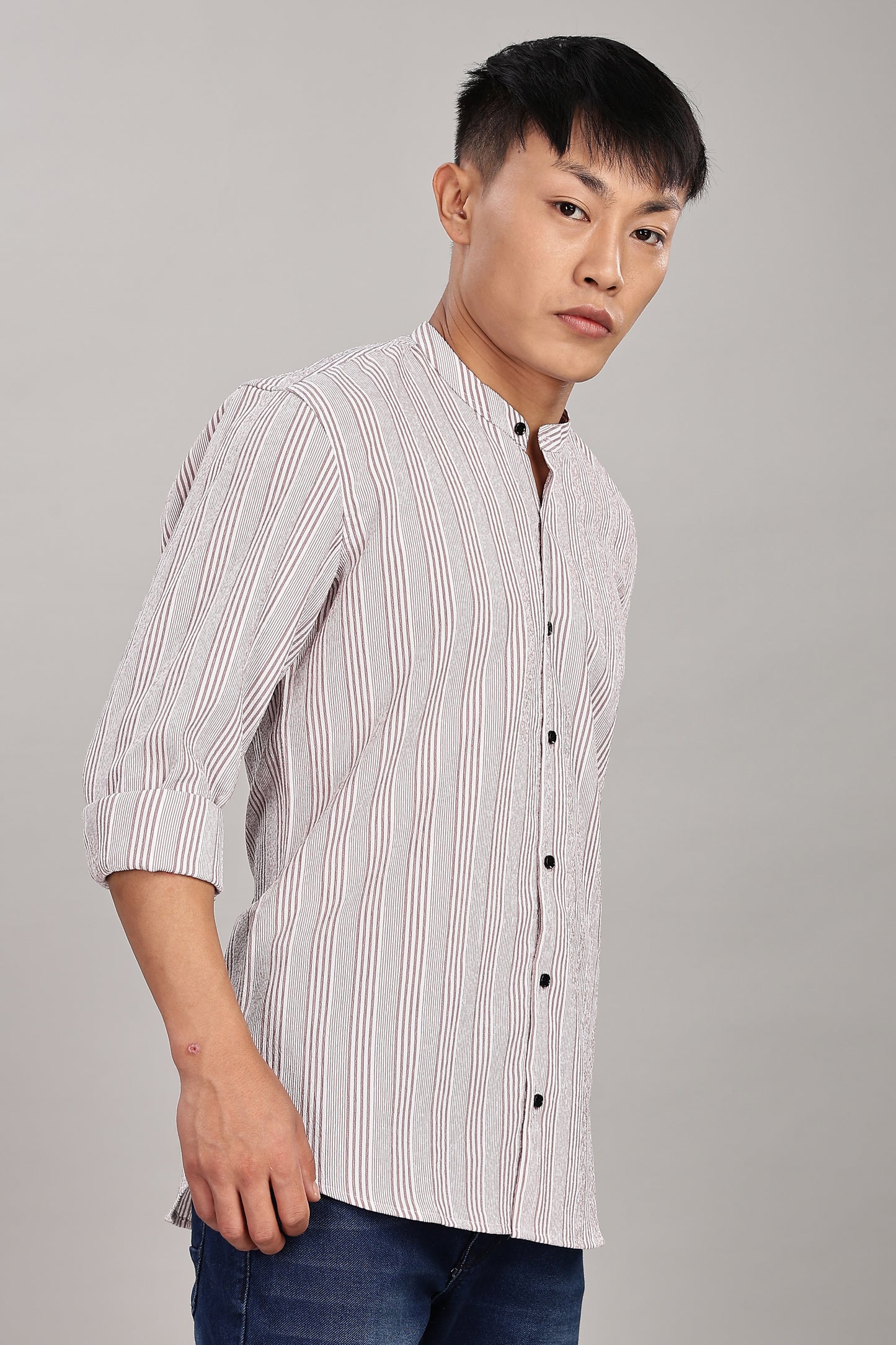 Men's Trendy Long Sleeve Striped Shirt(BEIGE)