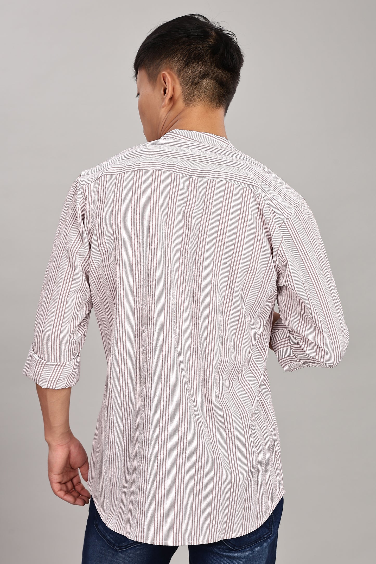Men's Trendy Long Sleeve Striped Shirt(BEIGE)