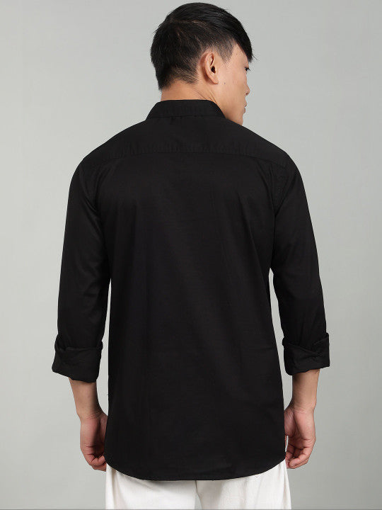 Men’s Black Utility Casual Shirt – Premium Full Sleeve Solid Shirt