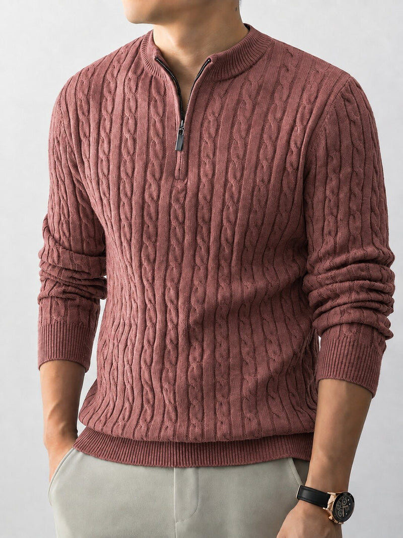 Men’s Brown Cable Knit Half Zip Sweater