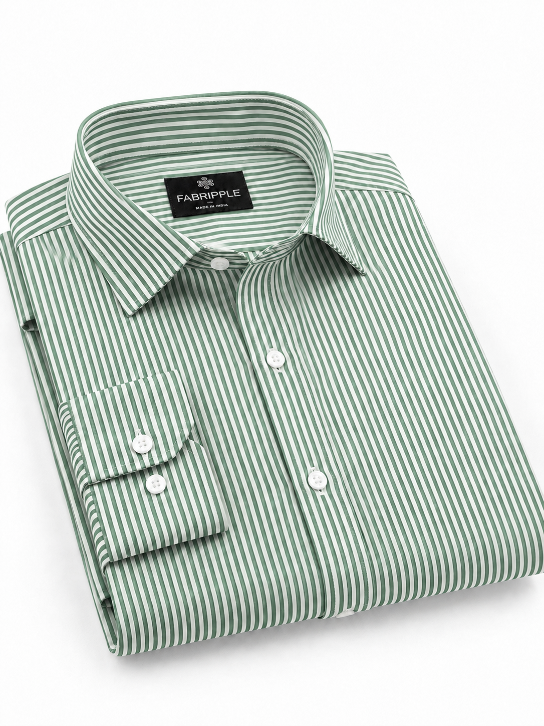 Men’s Green & White Vertical Striped Full Sleeve Casual Shirt