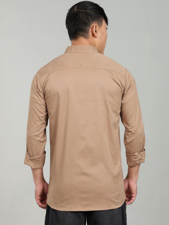 Men’s Khaki Utility Casual Shirt – Premium Full Sleeve Cotton Blend Shirt