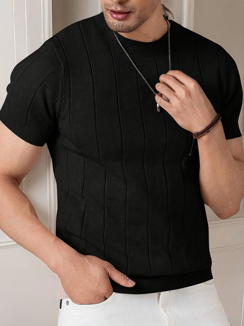 Men's Black Textured Knitted T-Shirt