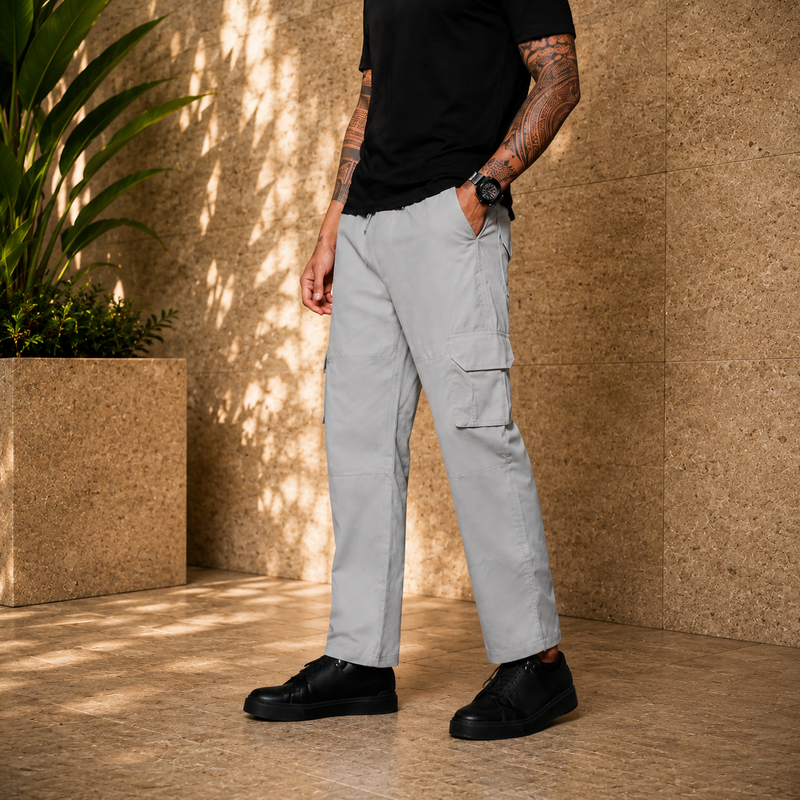 Men’s Light Grey Cargo Pants – Modern Relaxed Fit Utility Trousers
