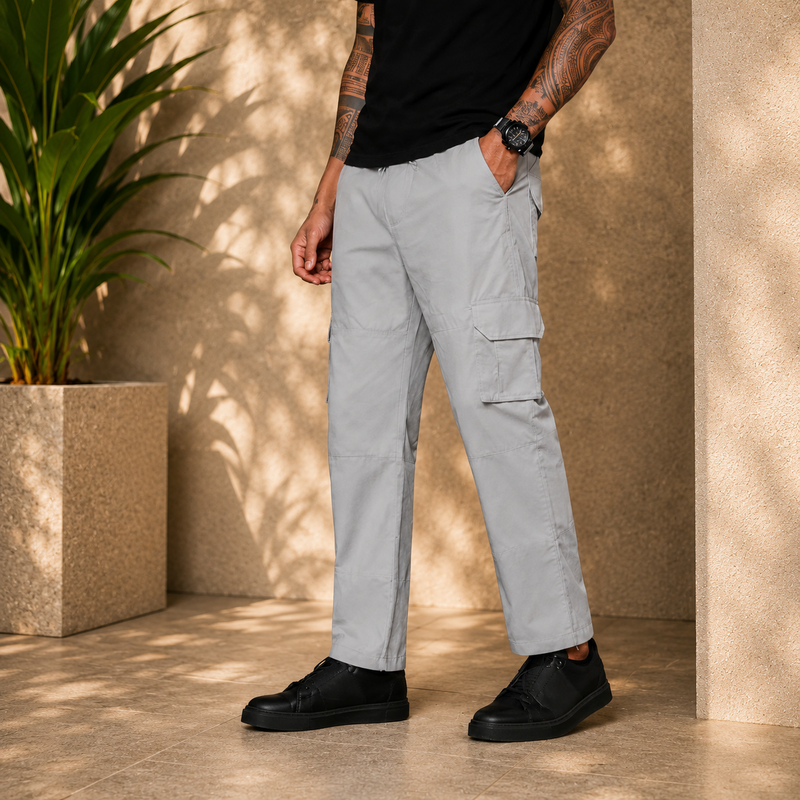 Men’s Light Grey Cargo Pants – Modern Relaxed Fit Utility Trousers