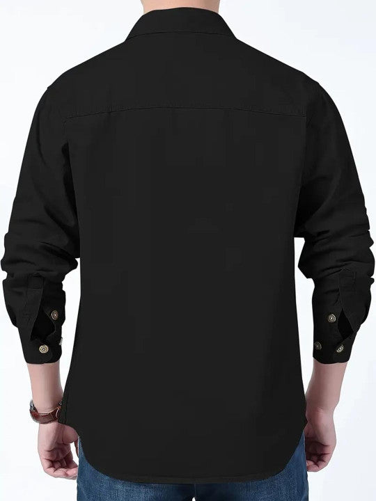 Men’s Black Utility Casual Shirt – Premium Full Sleeve Cotton Blend Shirt