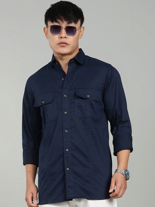 Navy Blue Utility Casual Shirt for Men | Premium Full Sleeve Shirt