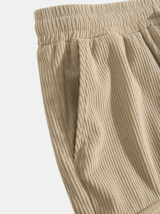 Men’s Beige Corduroy Cargo Shorts – Premium Relaxed Fit Casual Shorts