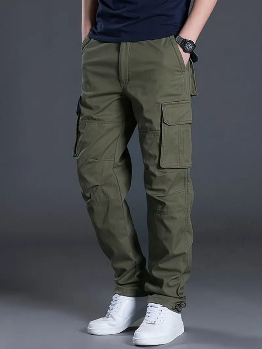 Men Cotton Classic Mid-Rise Loose Fit Cargos Trousers