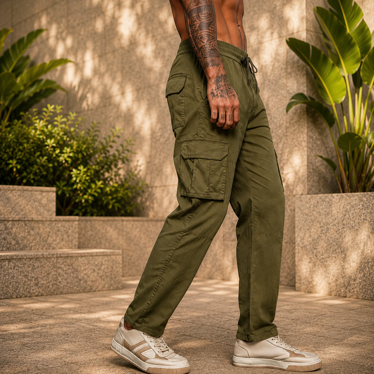 Men’s Green Cargo Pants – Relaxed Fit Utility Streetwear Trousers