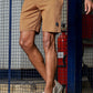 Men’s Khaki Checked Textured Gym Shorts – Stretch Casual Active Shorts