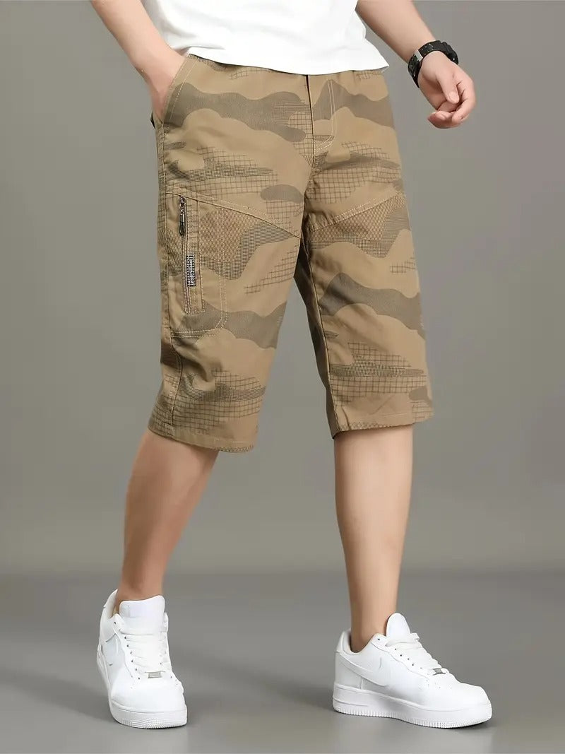 Men’s Khaki Camo Utility Cargo Shorts
