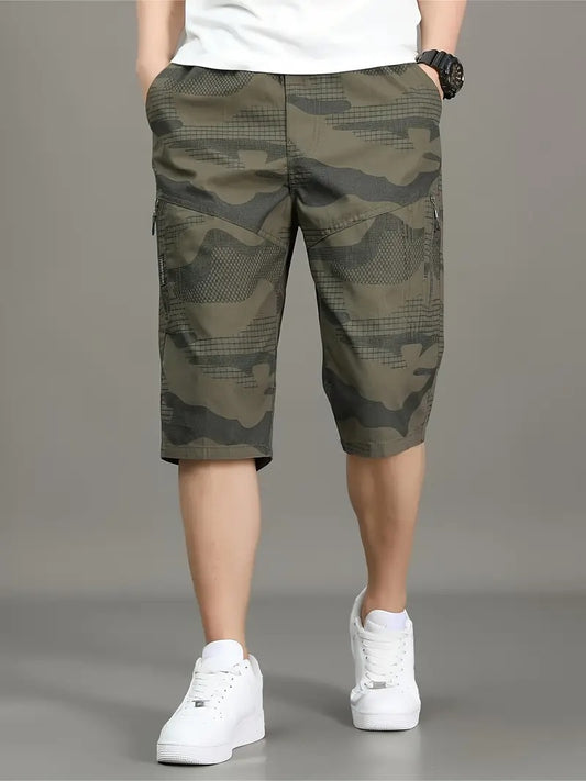 Military Camouflage, Printed, Geometric Print Men Multicolor Cargo Shorts