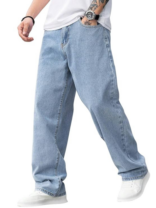 Men's Loose Fit Baggy Jeans(Light-Blue) – Durable, Stylish & Breathable
