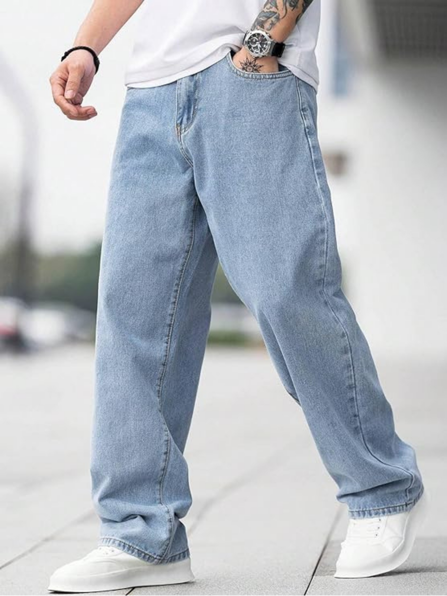Men's Loose Fit Baggy Jeans(Light-Blue) – Durable, Stylish & Breathable