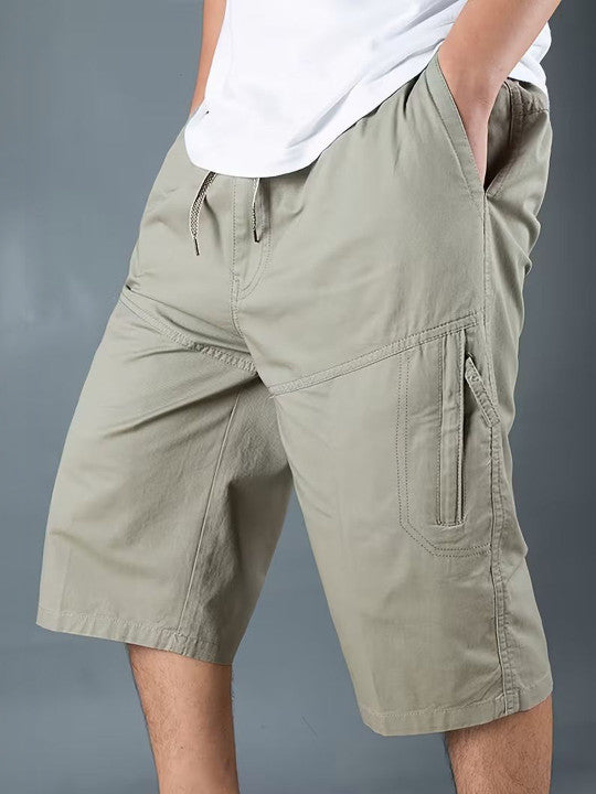 Men’s Light Grey Utility Capri Shorts – Relaxed Fit Casual Below Knee Shorts