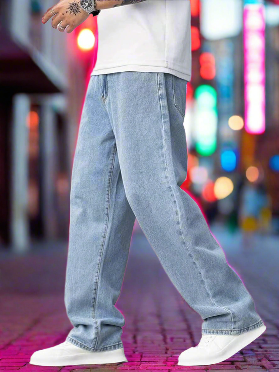 Men's Loose Fit Baggy Jeans(Light-Blue) – Durable, Stylish & Breathable