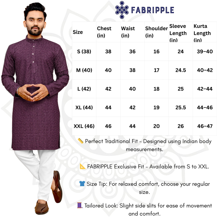 Men's Printed Long Kurta with Mandarin Collar{WINE}| Stylish Kurta for Men | Full Sleeve Traditional Ethnic Kurta