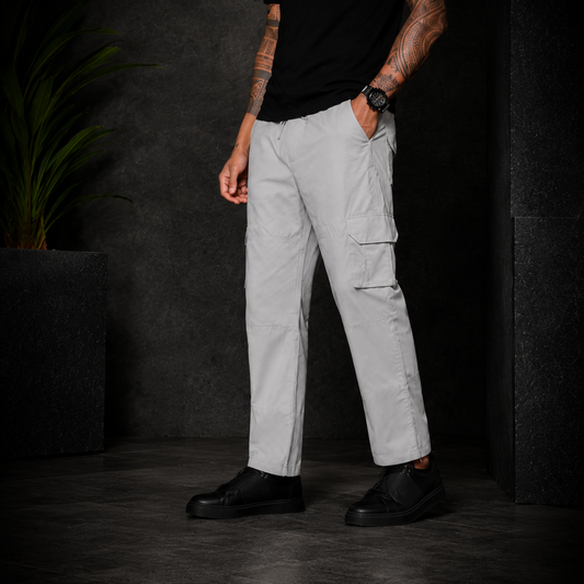 Men’s Light Grey Cargo Pants – Modern Relaxed Fit Utility Trousers