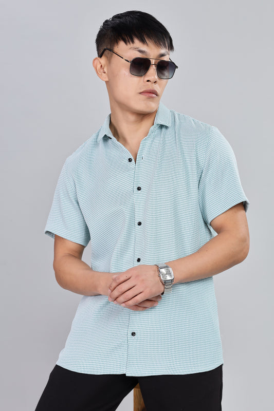 Men’s Short Sleeve Casual Shirt(AQUE) – Premium Cotton Blend | Lightweight & Breathable