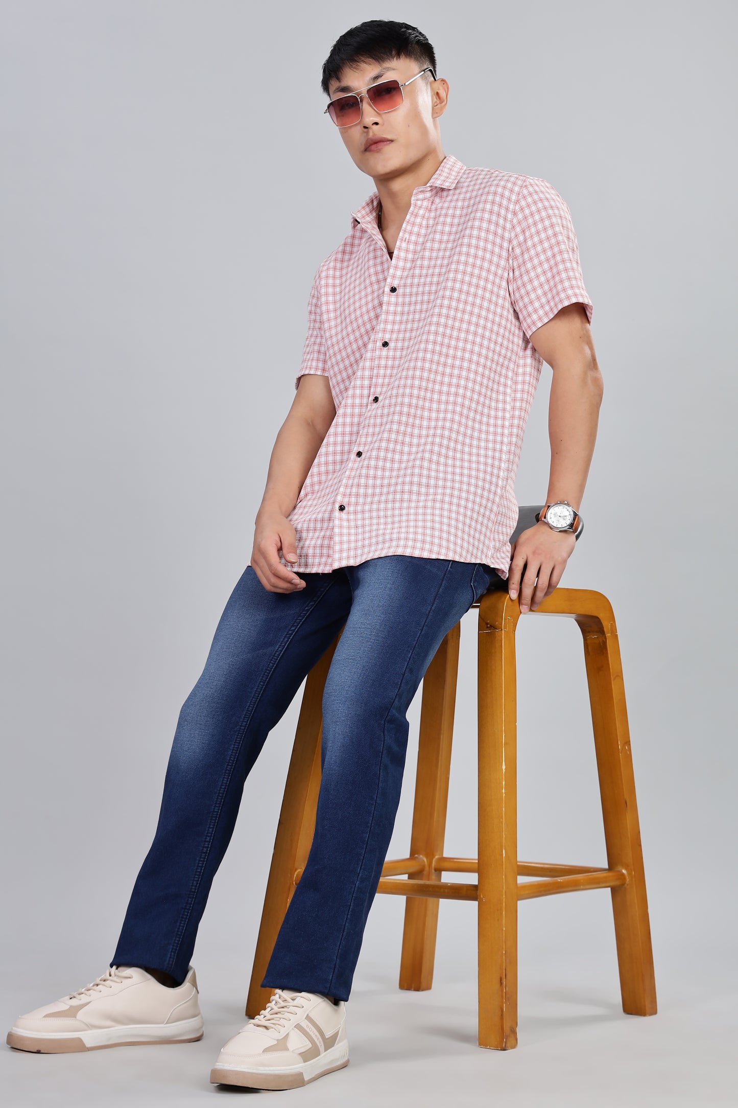 Men’s Premium Checked Shirt – PEACH | Long Sleeve Comfort Fit