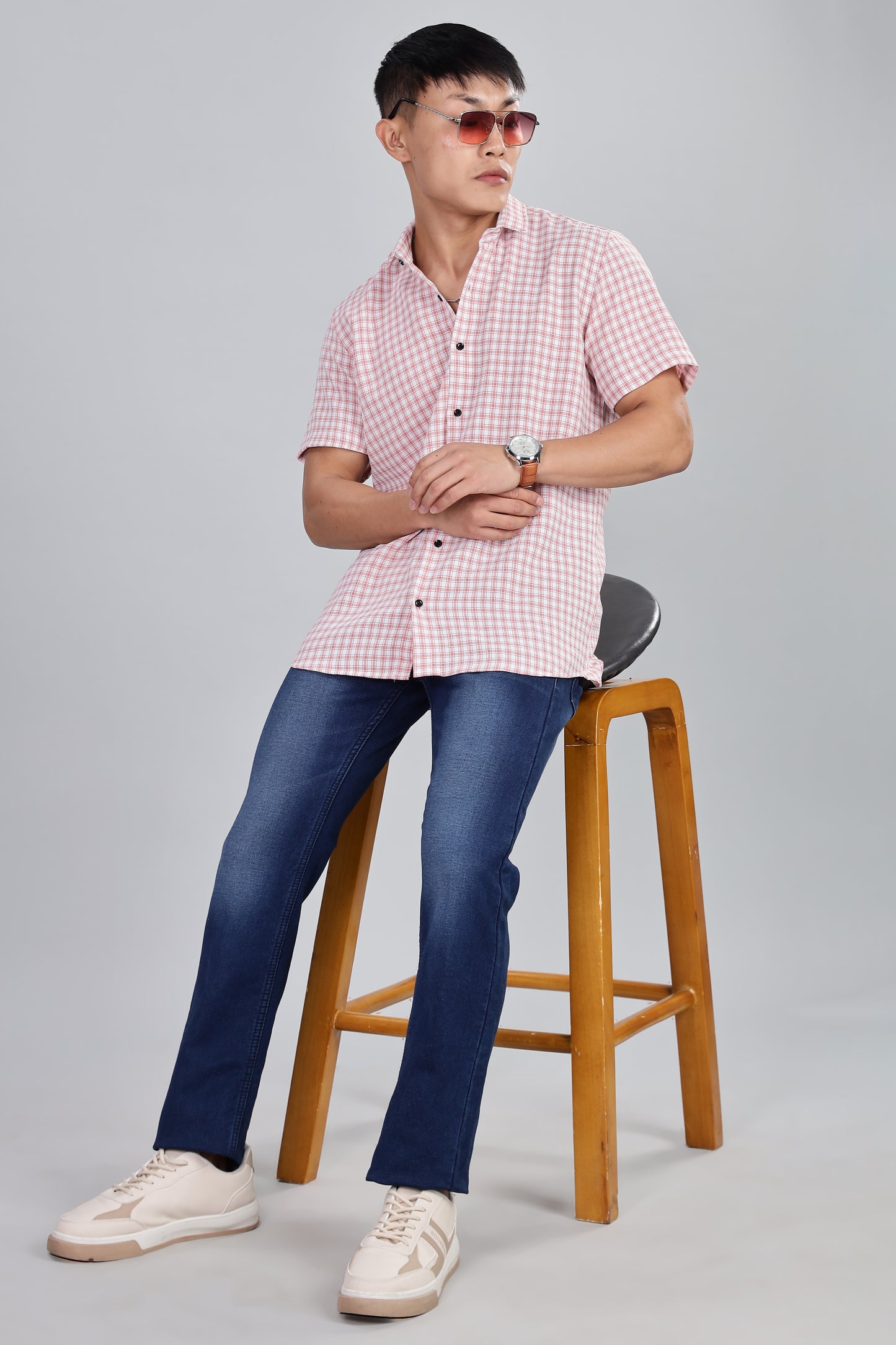 Men’s Premium Checked Shirt – PEACH | Long Sleeve Comfort Fit