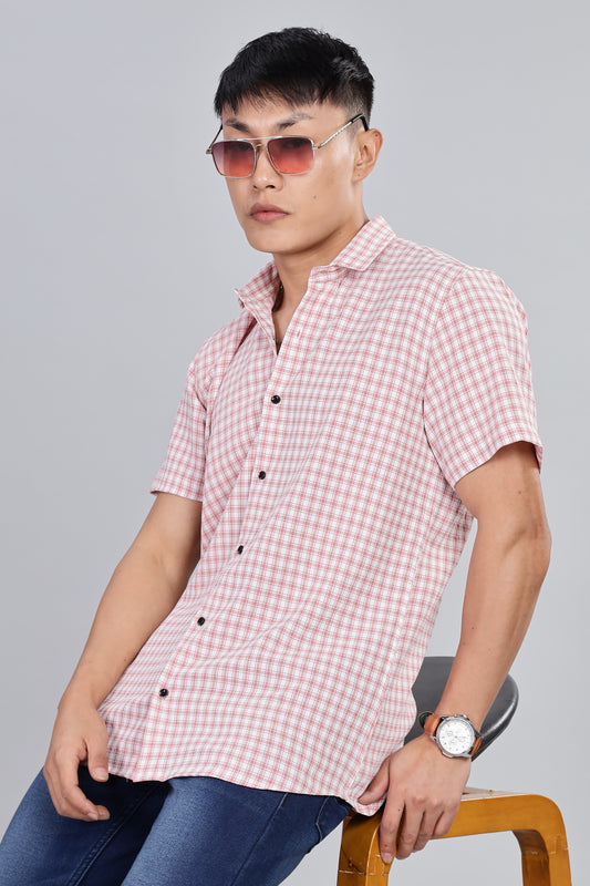 Men’s Premium Checked Shirt – PEACH | Long Sleeve Comfort Fit