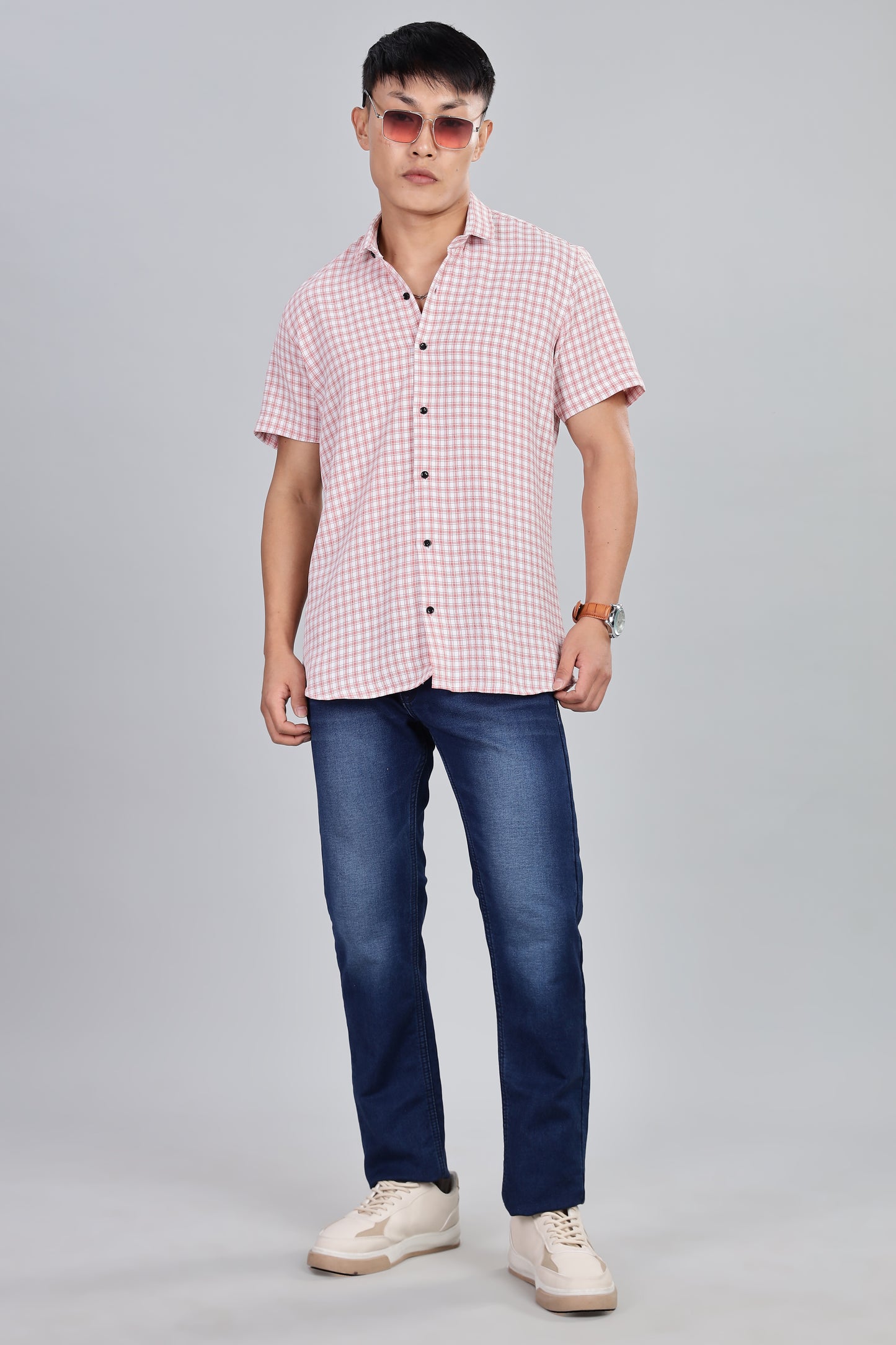 Men’s Premium Checked Shirt – PEACH | Long Sleeve Comfort Fit