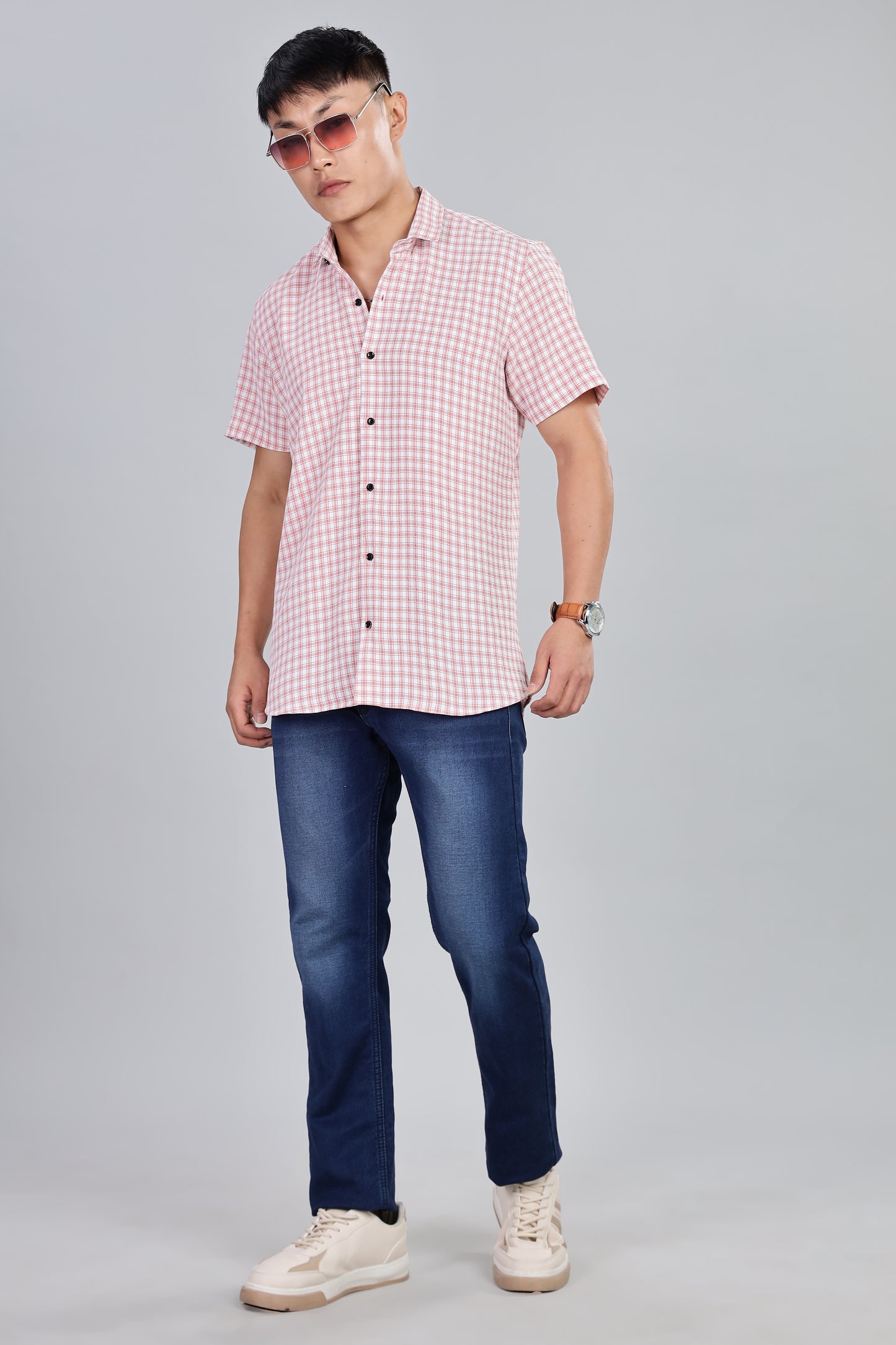 Men’s Premium Checked Shirt – PEACH | Long Sleeve Comfort Fit
