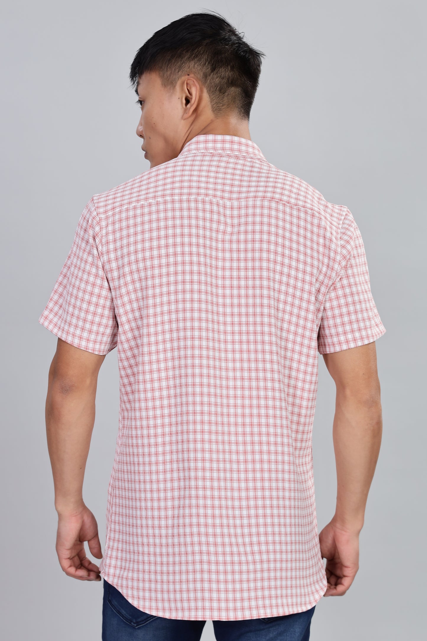 Men’s Premium Checked Shirt – PEACH | Long Sleeve Comfort Fit