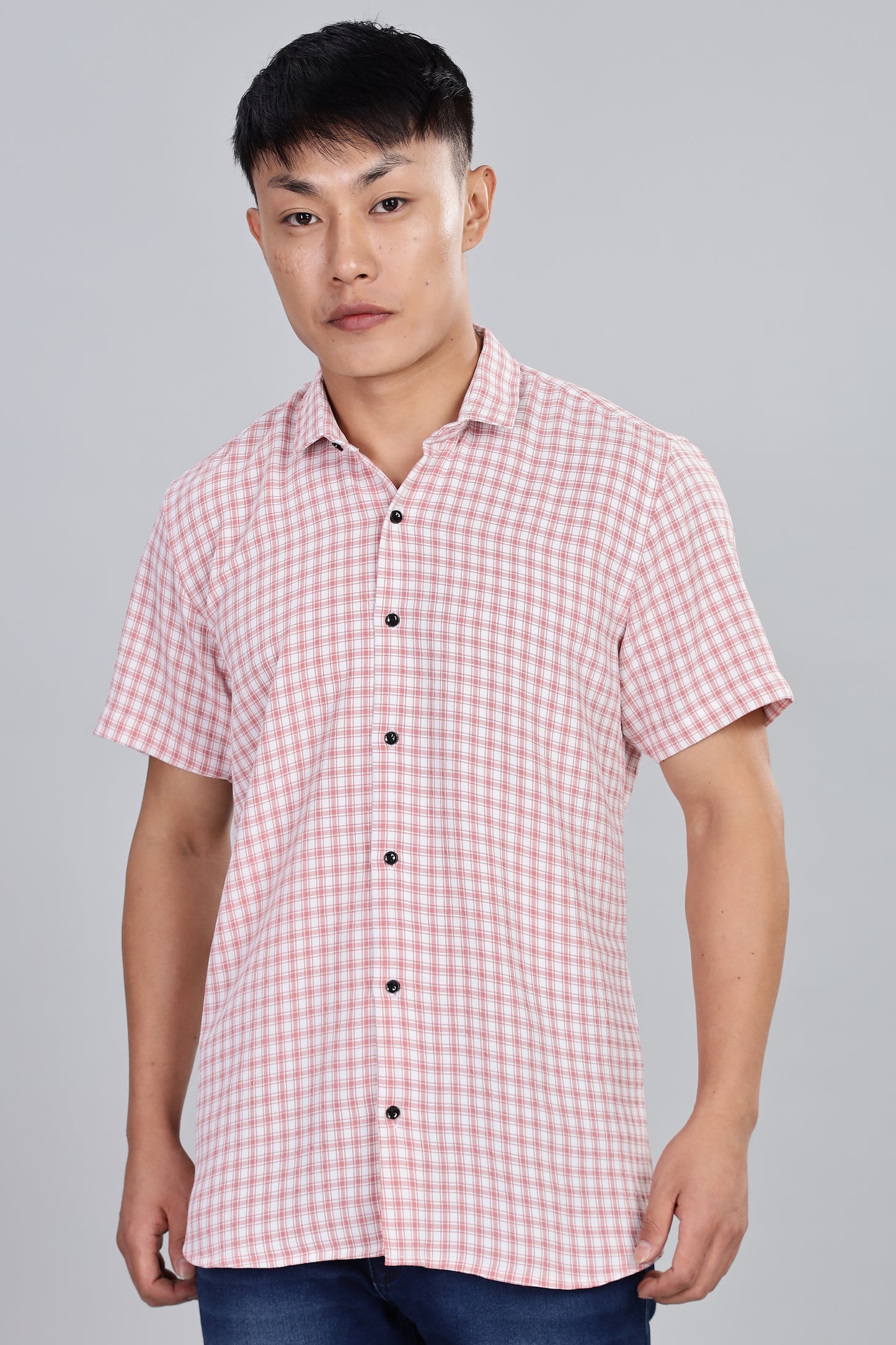 Men’s Premium Checked Shirt – PEACH | Long Sleeve Comfort Fit