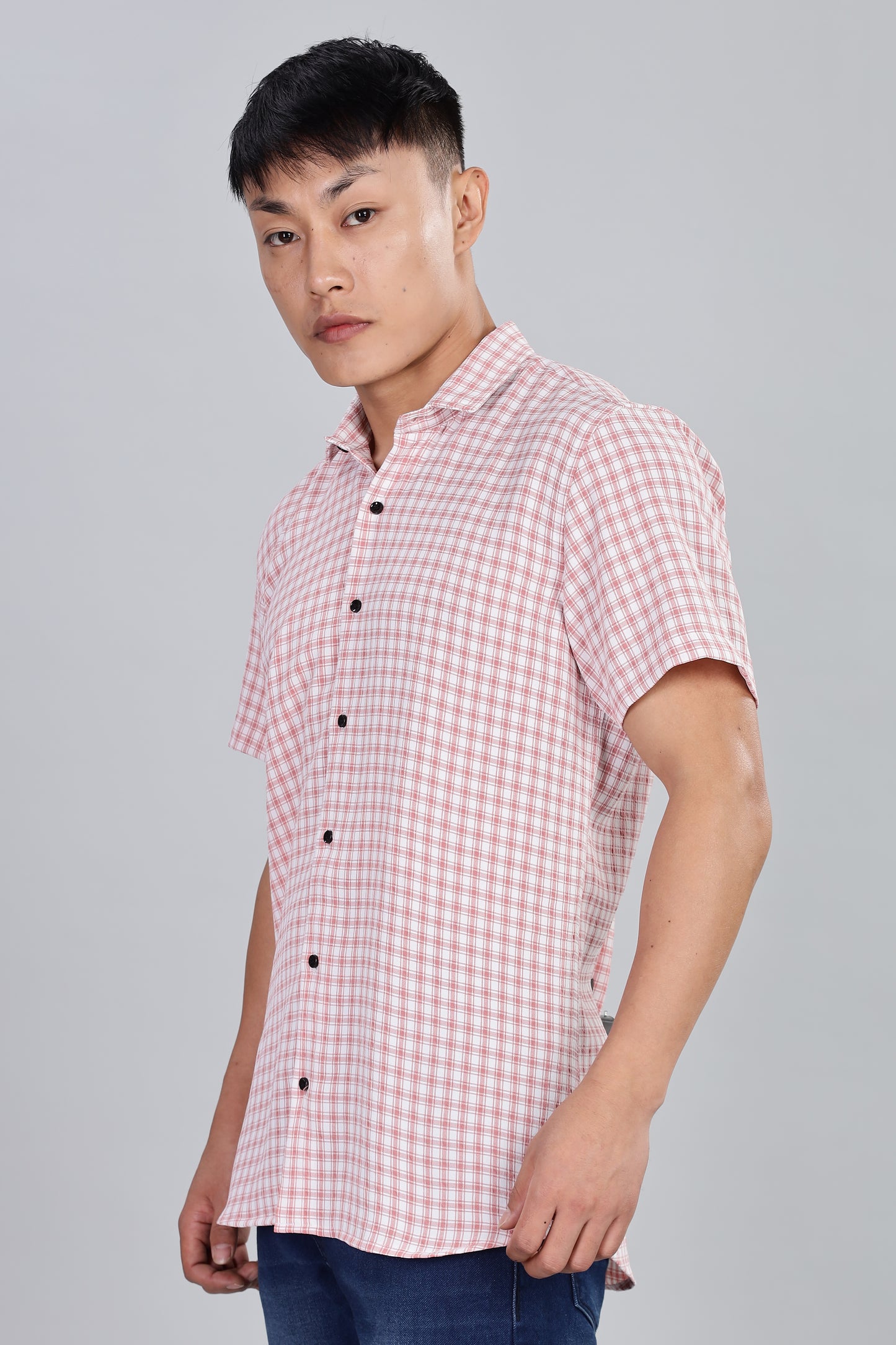 Men’s Premium Checked Shirt – PEACH | Long Sleeve Comfort Fit