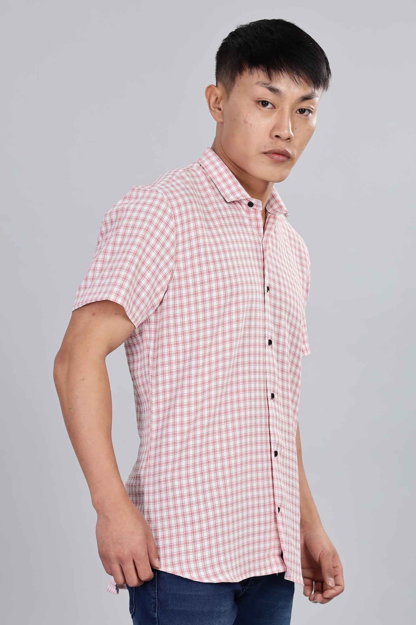 Men’s Premium Checked Shirt – PEACH | Long Sleeve Comfort Fit