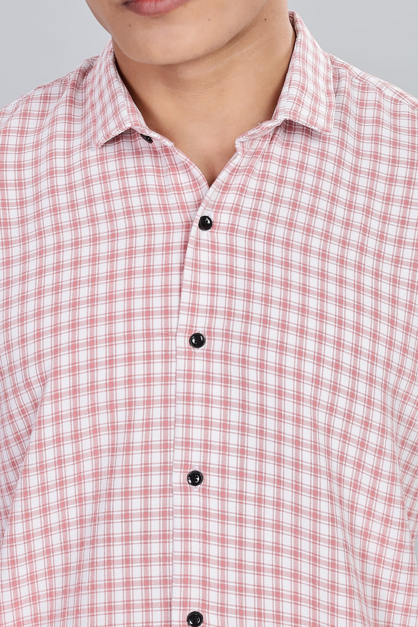Men’s Premium Checked Shirt – PEACH | Long Sleeve Comfort Fit