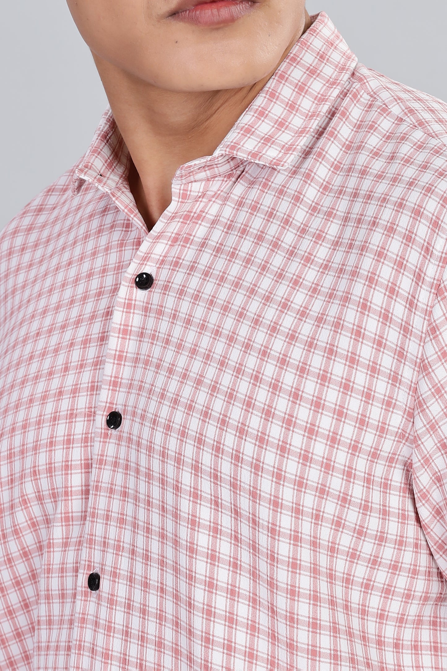 Men’s Premium Checked Shirt – PEACH | Long Sleeve Comfort Fit