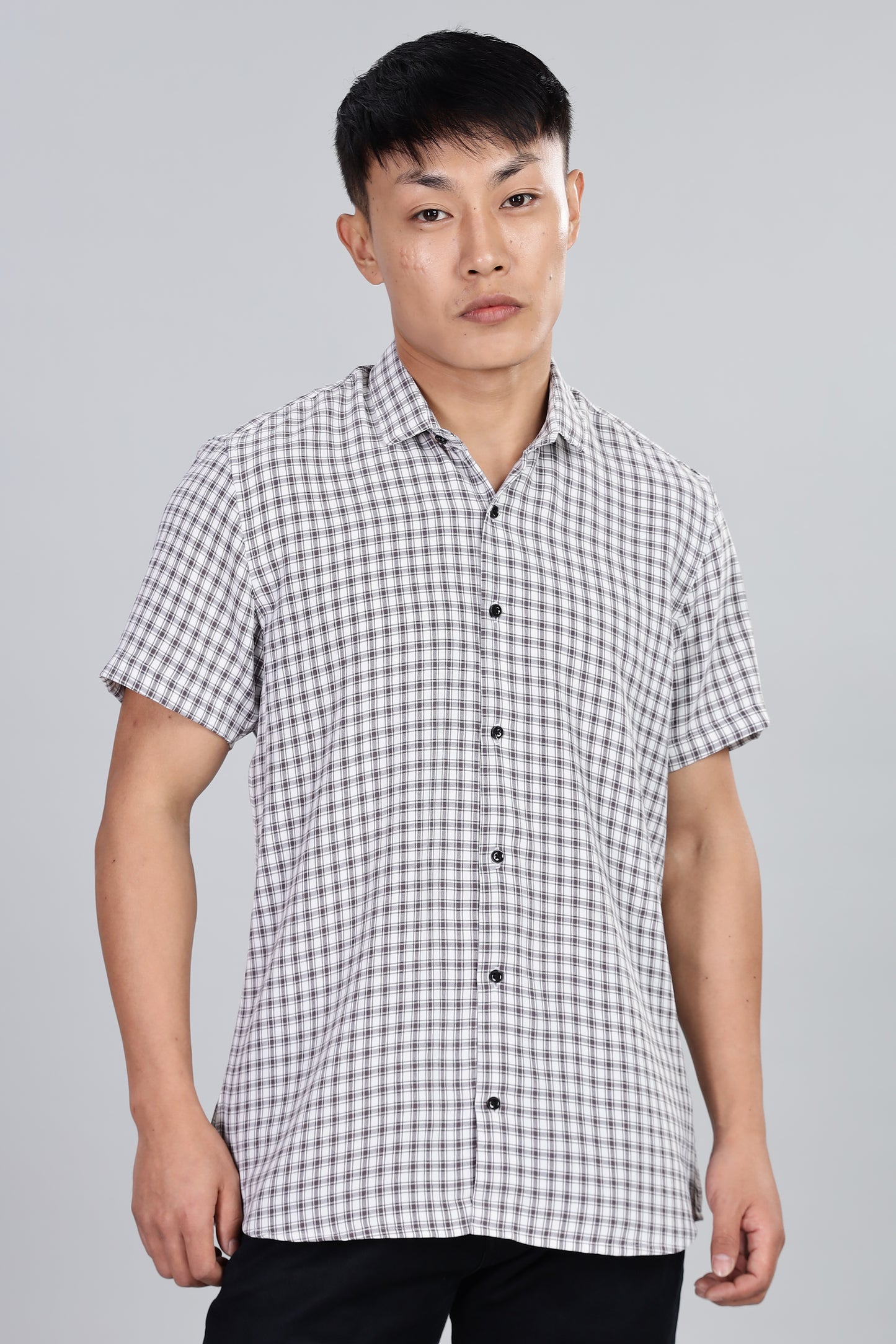 Men’s Premium Checked Shirt – BLACK | Long Sleeve Comfort Fit
