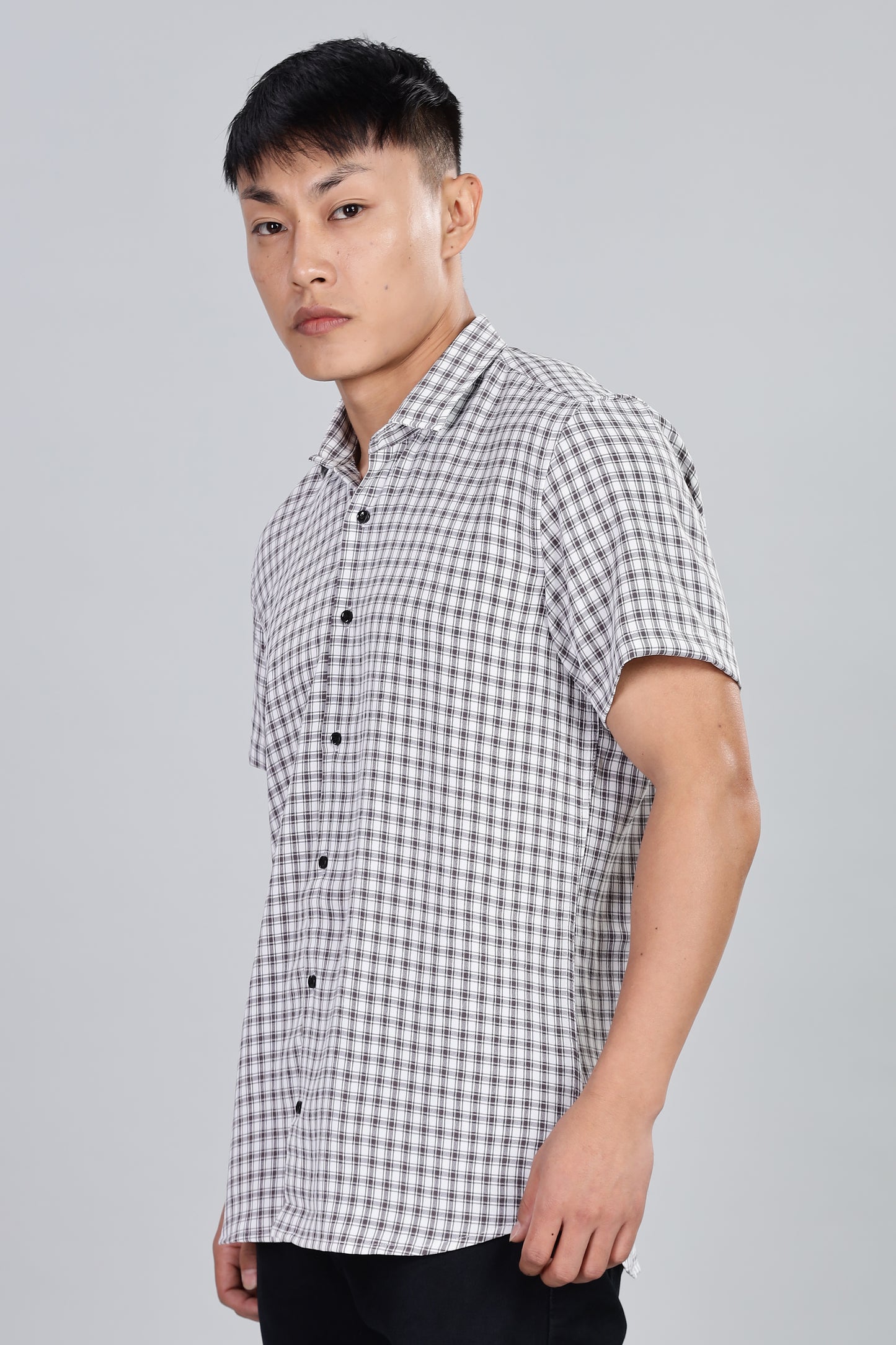 Men’s Premium Checked Shirt – BLACK | Long Sleeve Comfort Fit