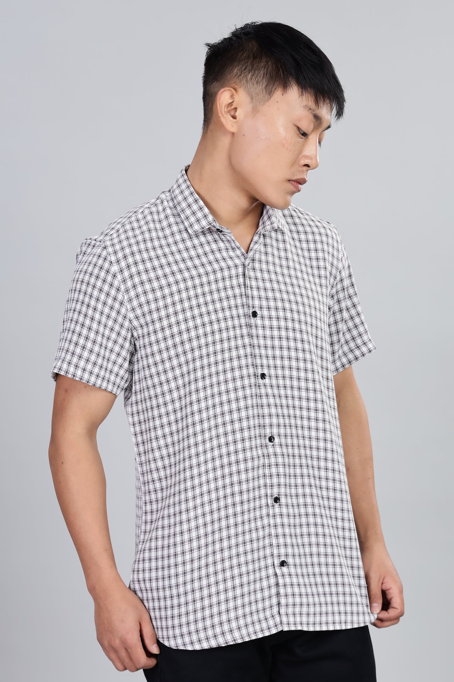 Men’s Premium Checked Shirt – BLACK | Long Sleeve Comfort Fit