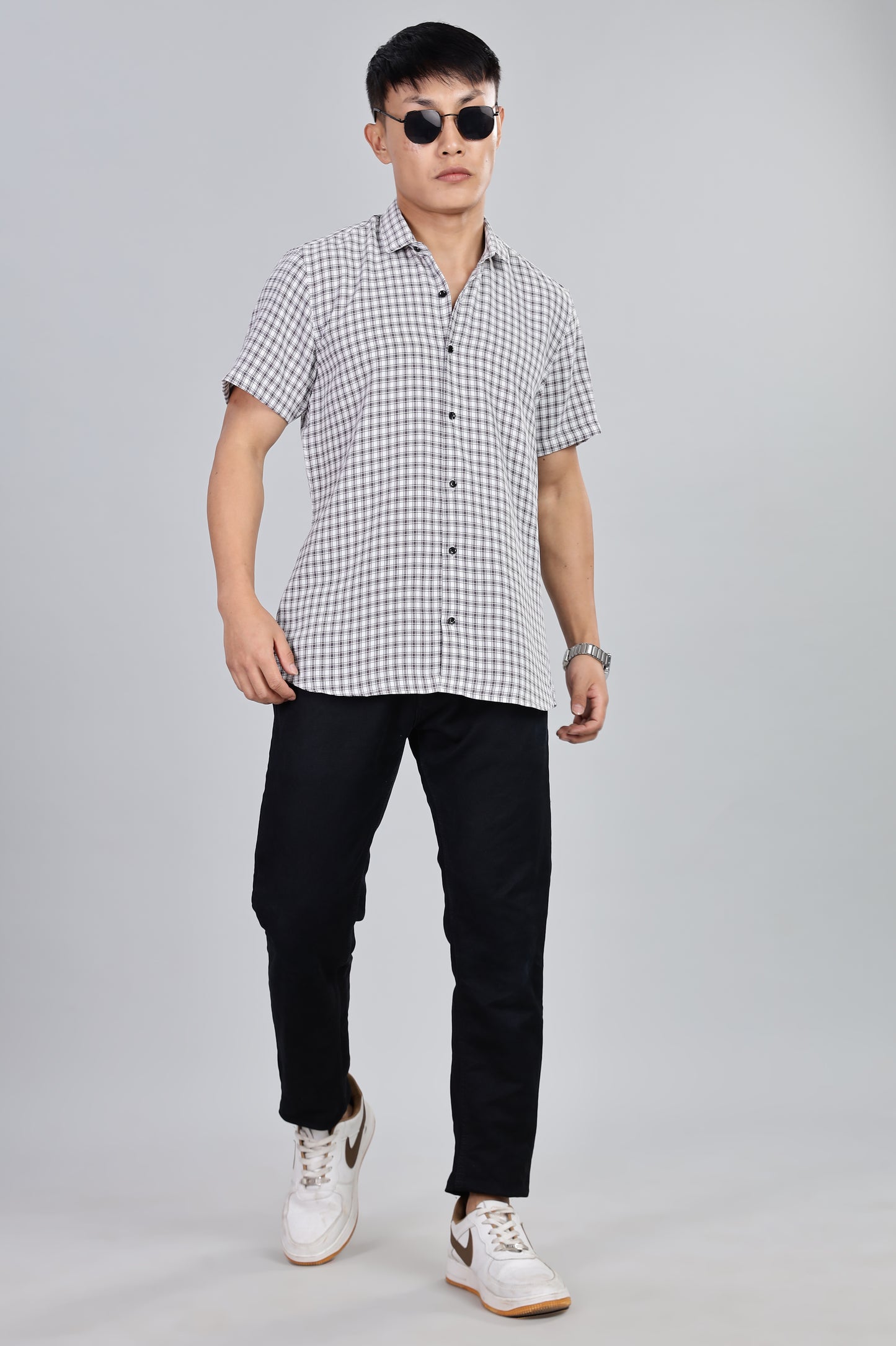 Men’s Premium Checked Shirt – BLACK | Long Sleeve Comfort Fit